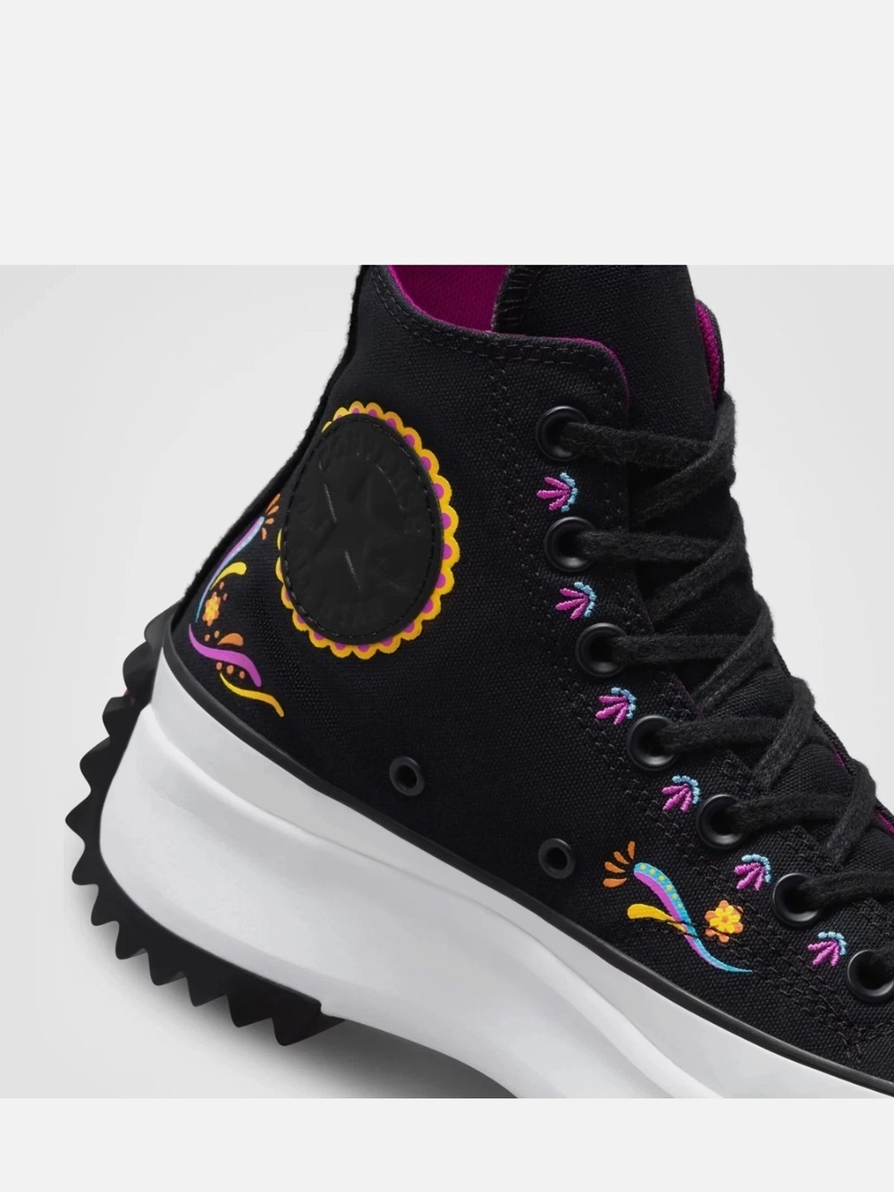 Black High-Top Platform Sneakers with Colorful Embroidery - Picture 7 of 7